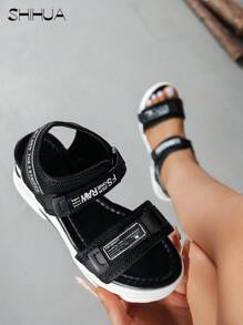 SHIHUA Black Chunky Heeled Sporty Sandals For Women, 2024 New Arrival. Platform Sole, 8cm Height Increased, Ideal For Summer Dresses