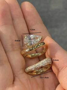 2pcs Set French Luxury S925 Silver Material Water Drop Zirconia Gemstone Women's Jewelry Rings, Suitable For Engagement, Wedding, Holiday Gifts