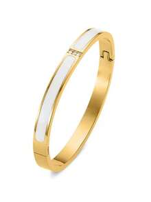 1pc Stainless Steel Non-Fading Fashion Minimalist Versatile Luxury Niche Design Ins Style Sweet Elegant Exquisite Creative Unique White Shell With Rhinestone Bracelet, Daily Wear Gift For Girlfriend, Fashionable Accessory - Yellow Gold - View 10