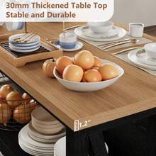 Wooden Kitchen Island With Power Outlet & LED Lights, Bakers Rack With Storage, Large Kitchen Island Table With 3 Tier Microwave Stand Oven Shelf, Coffee Bar Table With 6 Hooks, White
