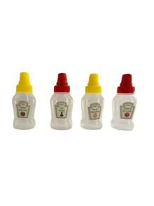 4pcs Mini Portable Salad Dressing Bottles - Durable PP Plastic Seasoning Containers, Suitable For Picnics, Camping And Dining Out (Ketchup, Honey Mustard, Soy Sauce, Oil)