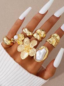 30pcs Exaggerated Chunky Vintage Coin Style Asymmetrical Metal Rings Set, Suitable For Women, Couples, Vacation, Date, Daily, Party, Gift For Mom, Friends