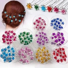 5pcs Set Elegant Faux Crystal & Gold Plated Rose Ditsy Floral Hair Clips, Bride Updo Accessories, U-Shaped Hair Pins, All Season