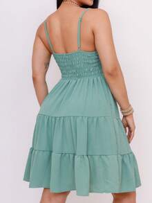 Women's Midi Dress With Straps In Duna Fabric, Loose And Lined - 薄荷綠 - 查看 3