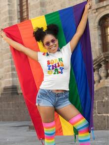 Playera Corte Princesa Temática PRIDE mes del Orgullo LGBT - "BORN THIS GAY" 100% Algodón - Blanco - Ver 2