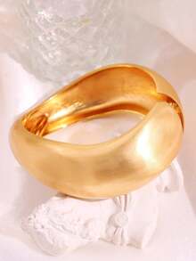 Chunky Heavy Wide Metal Geometric Bangles For Women Gold Color Matte Open Cuff Thick Asymmetrical Wave Bangle Bracelet Jewelry - Multicolor - View 15