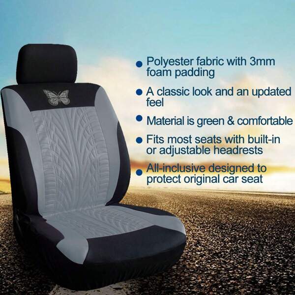 1pc Car Hot Stamping Butterfly Fabric Indentation Press Car Seat Cover All Season Universal Seat Cover