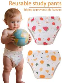 3pcs/Set Reusable Baby Training Pants With Leak-Proof Lining - Unisex Toddler Potty Training Underwear + Washable Cloth Diapers, Gift Set With Vibrant Strawberry, Orange And Peach Patterns, Baby Clothing Gift - Multicolor - View 1