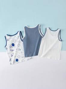 3pcs Pack Boys' Thin Sleeveless Tank Top, Cotton Simple Casual Undershirt, Space Printing, Summer - Multicolor - View 2