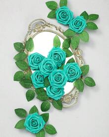 25Pcs Artificial Roses Flowers Fake Roses With Stems Real Touch Foam Flowers For DIY Wedding Bouquet Baby Shower Centerpiece Floral Arrangement Party Home Decor(Dark Red) - Teal Blue - View 4