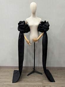 1pc White Satin Puff Sleeve Bride Decorative Sleeve Cover + Detachable Long 125cm Train Autumn Accessories - Multicolor - View 9