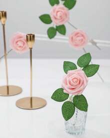 25Pcs Artificial Roses Flowers Fake Roses With Stems Real Touch Foam Flowers For DIY Wedding Bouquet Baby Shower Centerpiece Floral Arrangement Party Home Decor(Dark Red) - memerah - View 5