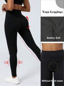 GOSOUER Women'S High Waist No Front Seam Back Deep V Buttock Line Running Outdoor Exercise Pilates Yoga Legging Pants Tights - Black - View 11