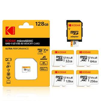  KODAK Micro SD Card, White/Yellow TF Card, U3 Class 10 Memory Card 32GB/64GB/128GB/256GB + SD Adapter