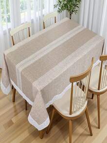 长方形桌布，法兰绒底，100%防水PVC材质，可水洗塑料桌布，适用于用餐、露营、室内外使用，棕色 - 彩色 - 查看 2