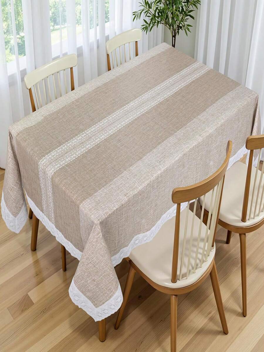 长方形桌布，法兰绒底，100%防水PVC材质，可水洗塑料桌布，适用于用餐、露营、室内外使用，棕色