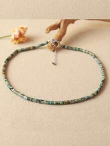 1件天然蓝色宝石隔珠金属复古项链，天然宝石帝王石波西米亚风格女士礼物 - 非洲松 - 查看 12