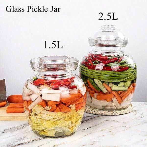 Traditional 1500ml/2500ml Glass Fermentation Jar With Water Seal - Handcrafted Charm For Pickles, Kimchi, Sauerkraut - Glass Pickle Jar, Canning Jar, Fermenting Kit
