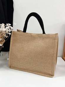 2 Pieces Linen Travel Set, Tote Bag Minimalist & Practical Multifunctional - Khaki - View 5