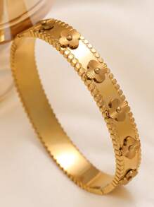 Vintage Floral Zirconia Bangle Set, Elegant Oxidized Zirconia Bracelet, Suitable For Women's Daily Wear