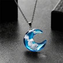 1 件蓝天白云设计透明亚克力圆形吊坠项链，创意云形珠宝，适合女性日常佩戴 - 月亮 - 查看 12