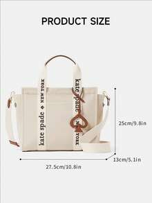 Kate Spade Plenty Tote Bag Canvas Leather Crossbody Bag,Small Satchel Shoulder Purse,Top Handle Handbag With Cute Heart Decor,Zip Closure,KH489960 - Beige - View 5