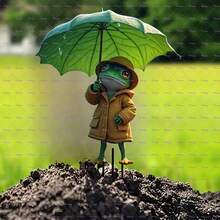 2D Cute Frog Garden Stake With Umbrella - Planter Decor, Durable Plastic Outdoor Yard Art, Mother's Day, Teacher's Day, Independent Animal Themed Decor, Holiday Gift, Fantasy Design, Natural Style - Multicolor - View 5