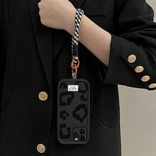 猎豹，豹纹 1 件黑色磨砂镜头保护手机壳，带有个性化全屏黑色文字和豹纹图案，包括挂绳，兼容 16 Pro Max、15/14 Plus、13/12/11 及系列防水防震防摔防刮 - 彩色 - 查看 5