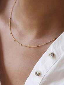 1 pieza Collar de mujer de acero inoxidable color oro, con una sola capa de perla, impermeable y resistente a la decoloración de larga duración