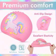 Silicone Cartoon Unicorn Swimming Cap, Suitable For Short/Wavy/Medium-Long Hair, Waterproof Anti-Slip Swimming Hat, Beach Essentials, Beach Accessories, Pool Float - Multicolor - View 6