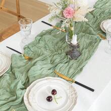 1/2/5pcs Polyester Light Green Pleated Design Table Runner,For Festive Birthday Party Decorations Wedding Accessories Holiday Home Party Room Table Decoration,Babyshower Bridal Shower Decor Table Cloth,Banquets Party Table Flag,Cheesecloth Table Runner,Wedding Decor ﻿