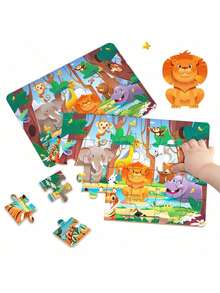 儿童益智拼图 - 4 个主题：动物、海洋、太空、昆虫，3-6 岁早教拼图，套装包括 1 个拼图（24 块）+ 1 本说明书，简单场景拼图，生日/节日礼物，万圣节/圣诞节礼物，适合男孩和女孩，有趣的家庭游戏，开发智力并缓解压力，适用于家庭、客厅和办公室装饰，非常适合节日礼物 - 彩色 - 查看 9