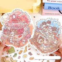 Cute Little Cat 3D Stereoscopic House Miniature Scene DIY Handmade Stickers And Collages, School Supplies,Back To School