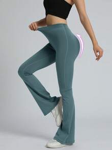Speed mate 高腰喇叭裤日常健身运动紧身裤，女士提臀瑜伽紧身裤 - 軍綠色 - 查看 2