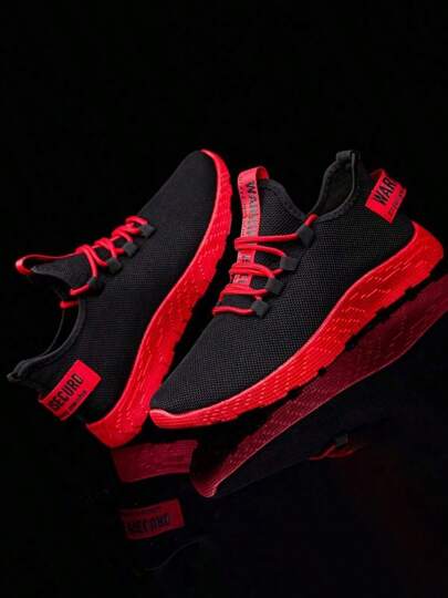 1 Pair Lightweight Elastic Breathable Running Shoes With Buckled Decorative Laces Front Lace-Up Sneakers (Random/Asymmetrical Pattern Side Strap)