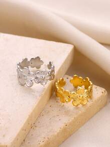 1 Pieza Anillo de Pétalos de Flor de Acero Inoxidable para Mujer, Dama, Elegante Chapado en Oro de 18k, Anillo de Boda Diario, Regalo de Joyería para Fiestas