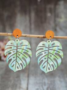 1 par de pendientes colgantes de hoja de madera bohemios, elegantes pendientes de moda para playa y resort de verano para mujeres