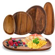 1 件创意不对称形状木制早餐托盘，多功能木制水果盘，用于盛放食物、小吃、饮料、寿司、牛排、披萨、甜点、蛋糕、面包、珠宝、茶杯，适合露营、酒吧、咖啡派对，带有竹子装饰的奶酪板，非常适合节日聚会或自助餐，厨房用品 - 黃色 - 查看 2