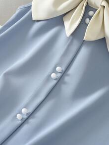 Contrast Color Collar Sleeveless Dress For Girls, Sweet & Cute Style, Suitable For Summer Wear - Blue - View 6