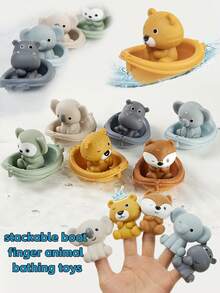 Children's Stackable Floating Boat Bath Toys, Infant Bathtub Swimming Finger Puppet Playset