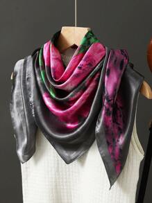 1条女士佩斯利花纹缎面方巾，尺寸90x90厘米，用途广泛，适合夏季旅行、街头穿搭、头巾、连衣裙等。 - 多色 - 查看 15