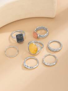 Ensemble de 7 bagues vintage élégantes incrustées de pierres géométriques, bagues à la mode dorées pour femmes, idéales pour un usage quotidien ou une fête, ensemble de bijoux cadeaux