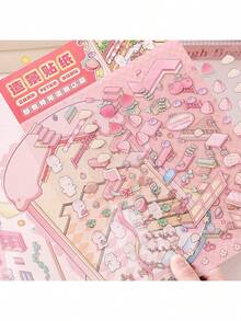 Stickers *3 + Scene Card *1 DIY 3D Sticker Scene Miniature Scene Stickers, Landscape Collage, Handbook Stickers, DIY Collage Paintings Cartoon Cute Planner Stickers Educational Handbook Leisure Toys - Multicolor - View 8