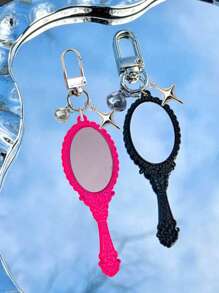 Vintage Girl Mini Mirror Charm Gothic Style Keychain,With Bell And Four Pointed Star,Makeup Mirror Bag Pendant,Perfect Gift For Birthdays & Special Occasions,Key Chain Ring Bag Backpack Charm Car Hanging Pendant Women Girls Gift,Wallet And Handbag Accessories, Keychain Phone Case Accessories,Four Colors Available