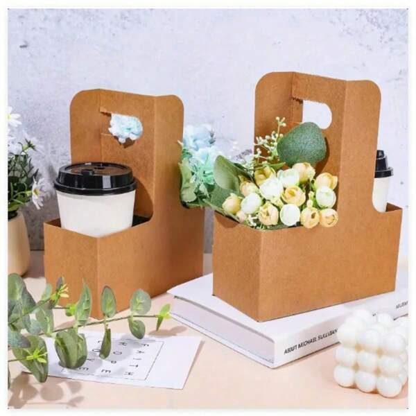5/10/20 Packung Geschenktüten aus Kraftpapier mit Griffen für Muttertag, Tragekorb für 2 Getränkebecher, rechteckige Blumenabdeckung, Geschenkbox aus Kraftpapier für Abschluss, Hochzeit, Geburtstag, Party Dekoration