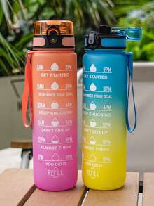 1pc Approx. 1000ml/32oz Spray Gradient Drinking Cup, Outdoor Cycling Plastic Water Bottle, Fragile Lid, With Lid And Strap For Convenient Carrying, Marked Scale On Cup Body, Suitable For Outdoor Cycling, Picnic, Camping, Fitness, Office And More - Multicolor - View 6