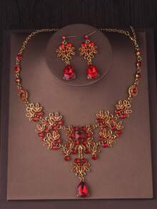 High End And Elegant Bridal Accessories, Wedding Necklace+Pair Of Earrings Set, Navy Blue, Purple, Green, Red Necklace, Bridal Accessories, Wedding Dress, Evening Party Accessories - 項鍊+耳環套裝 - 查看 8
