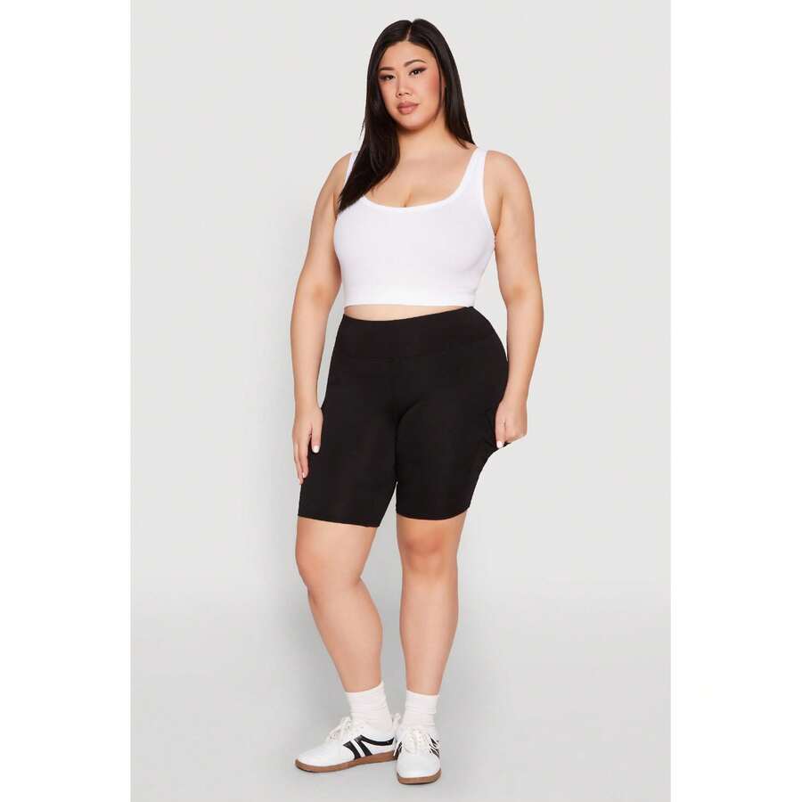 Plus Size Spandex Cargo Biker Shorts - Multicolor - View 1