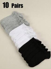 10/15 Pares Meias Pretas, Brancas e Cinza para Homens/Unissex, Respiráveis e Fashionistas, Meias Casuais para Barco Absorventes de Umidade e Confortáveis, Adequadas para Uso Diário, Outdoor, Esportes em Todas as Estações