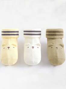 4 Pairs Baby Cute Ear Design Socks, Striped Breathable Socks For Infant Boys And Girls